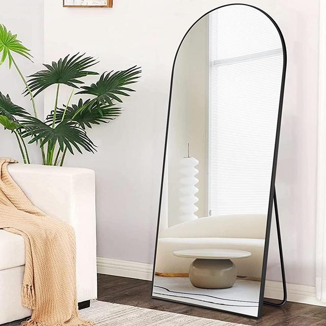 FORBATH Arched Full Length Mirror, Black Floor Length Mirror, 64”x21” Full Body Mirror, Bedroom Arched Floor Mirror Living Room, Wall Mirror Hanging Standing Or Leaning Body Mirror Metal Frame