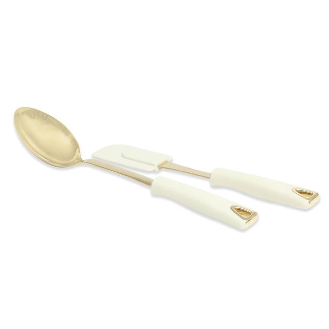 Martha Stewart Lockton 2-Piece Stainless Steel & Nylon Kitchen Scraper and Spoon Set - Linen w/Gold