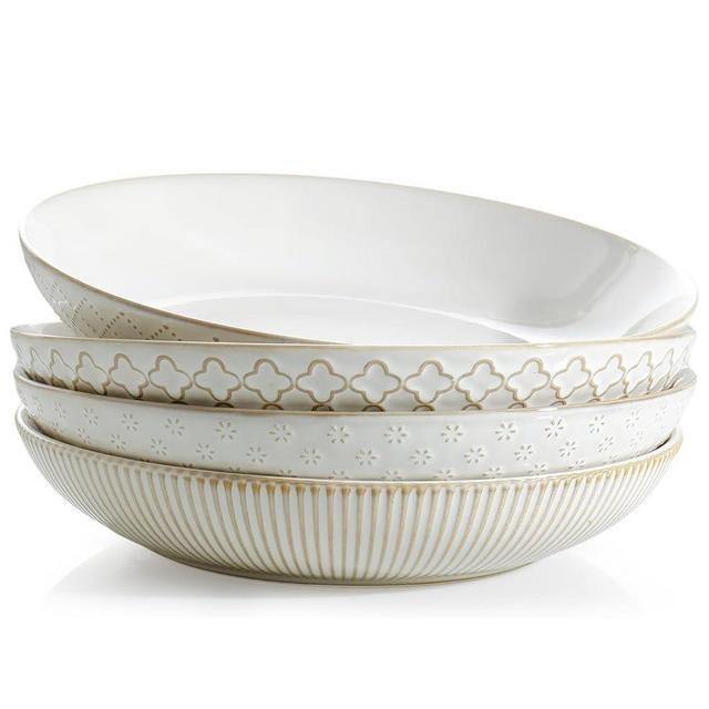 getstar Pasta Bowls, Large Salad Serving Bowls (9.2 inch/42 oz), Ceramic Bowl Plates Set of 4, Farmhouse Embossments, Microwave and Dishwasher Safe