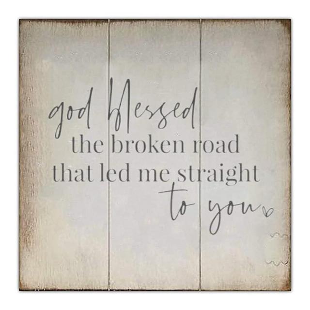 Aihesui Wood Signs Wall Hanging Wall Decoration God Blessed the Broken Road Sign for Living Room Kitchen Batheroom Bedroom Office School 16x16inch white-style1