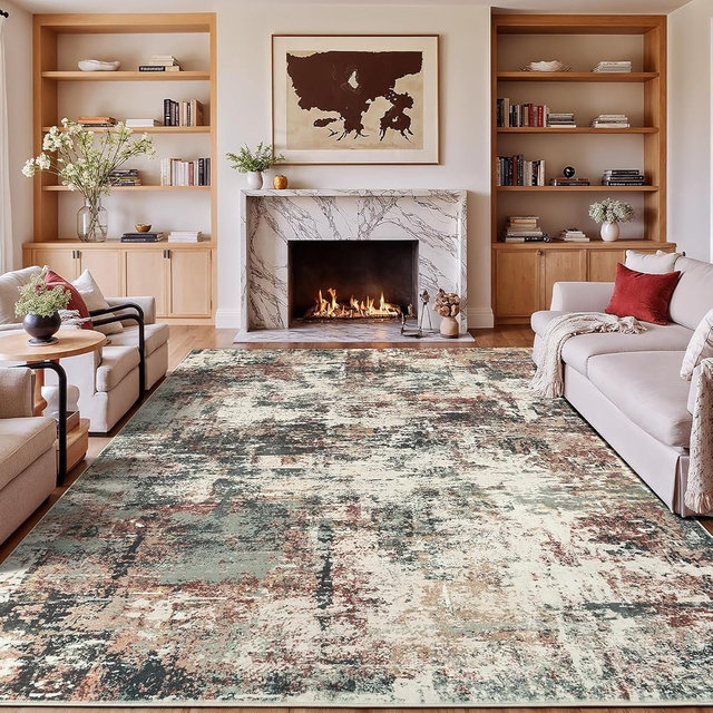 Rugflix 9x12 Area Rugs for Living Room, Washable Large Rug Stain-Resistant Low Pile, Modern Carpet for Dining Room Home Office Kid Room Nursery Bedroom, Rust
