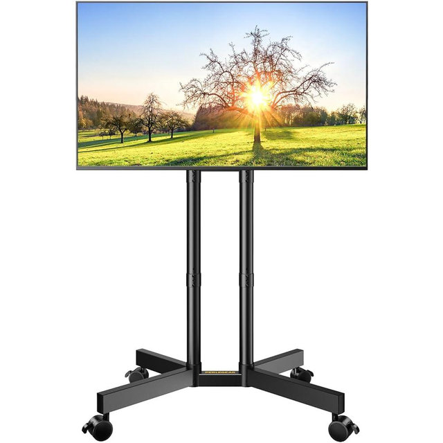 Perlegear Rolling TV Stand, Mobile TV Stand with Wheels for 32-70 inch TVs, Height Adjustable Mobile TV Cart with -15° to +5° Tilt, Rolling TV Cart for 4K TV Max VESA 400x400mm up to 88lbs, PGTVMC14