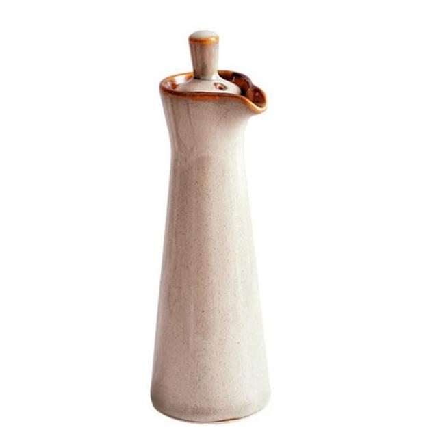 Hemoton Ceramic Oil Bottle Japanese Style Olive Oil Soy Sauce Dispenser Liquid Condiment Cruet Vinegar Pouring Bottle for Home Kitchen Beige
