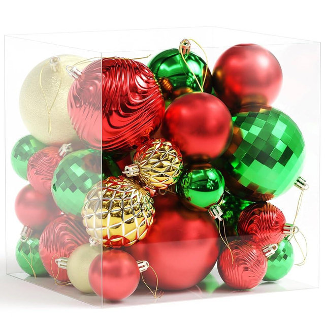 Annecy Christmas Tree Ornaments - 36 PCS Shatterproof Christmas Ball Ornaments Set for Holiday, Wreath & Party Decorations (Multi-Size, Red, Green, Gold)