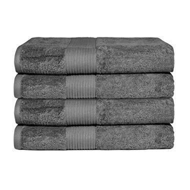 Bliss Luxury Combed Cotton Bath Towel - 34" x 56" Extra Large Premium Quality Bath Sheet - 650 GSM - Soft, Absorbent (Grey, 4 Pack)