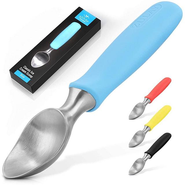 Zulay Heavy Duty Ice Cream Scoop - Stainless Steel Ice Cream Scooper With Non-Slip Rubber Grip - Durable Ice Cream Spade - Anti-Thaw Icecream Scoup For Frozen Ice Cream & Gelato (Blue)