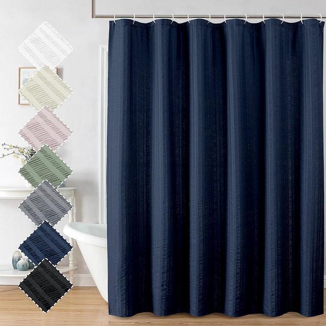 Aiyufeng Moga Navy Blue Fabric Shower Curtains for Bathroom - Blue Hotel Spa Polyester Cloth Bath Curtain with 12 Holes, 72x72, Machine Washable, Navy Blue