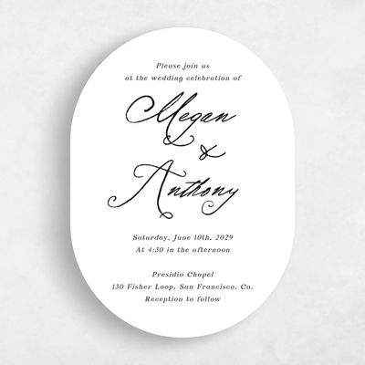 White Oval Wedding Invitation - Cristal Portrait