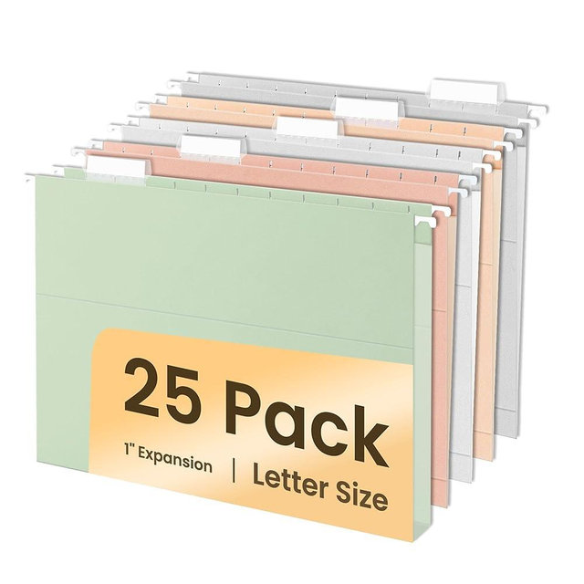 SUNEE Hanging File Folders Letter Size, Pastel Colors, 25 Count Letter Size File Folders with 1/5-cut Tabs, Heavy Duty 1 Inch Expansion, Stay Organized for Your Home and Office Bulk File