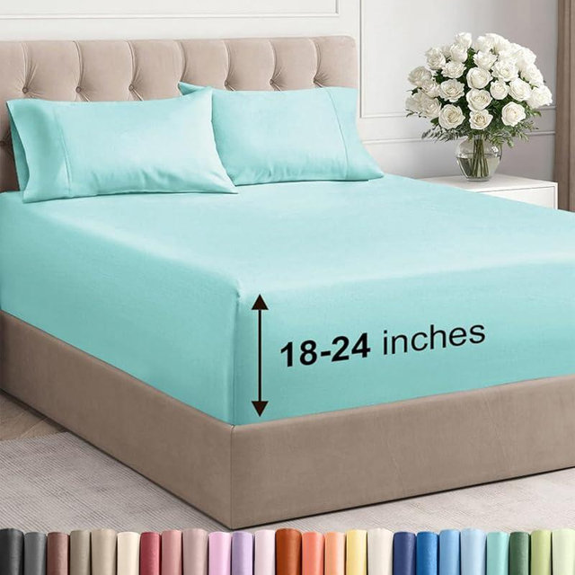 Extra Deep Pocket King Sheets - 4 Piece Breathable & Cooling Bed Sheets - Hotel Luxury Bed Sheet Set - Soft, Wrinkle Free & Comfy - Easily Fits Extra Deep Mattresses - Deep Pocket Spa Blue Sheets Set