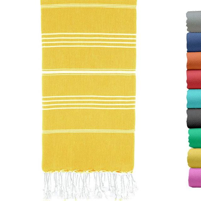 Turkish Beach Towel 37 by 70 Inches Made of 100% Cotton, Ultra Soft and Absorbent, Quick Drying Peshtemal Hammam Towel for Beach, Bath, Yoga, Sauna, Travel and Throw Blanket Yellow