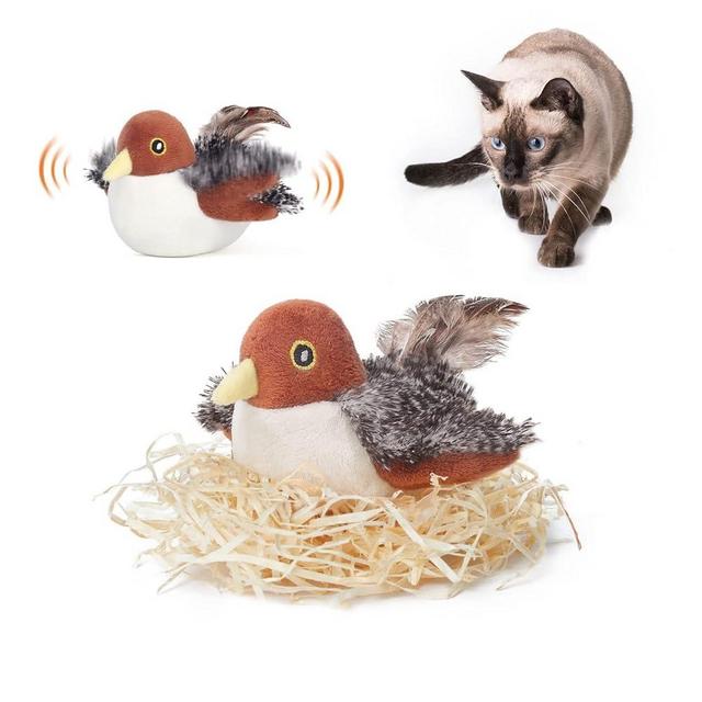 Potaroma Cat Toys Flapping Bird Sparrow (No Flying) Rechargeable, Lifelike Chirp Tweet, Interactive Touch Activated Kitten Exercise for All Breeds, Cat Kicker Catnip Toys 4.0 Inches