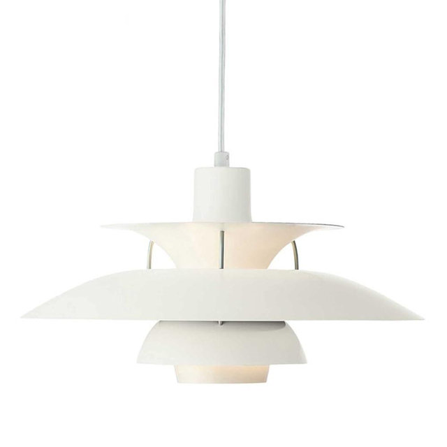 SXFuture PH5 Pendant Light with Light Bulb, White Modern Chandelier Danish PH Pendant Lamp, Minimalist UFO Ceiling Lighting for Living Room Dining Room Kitchen Restaurant