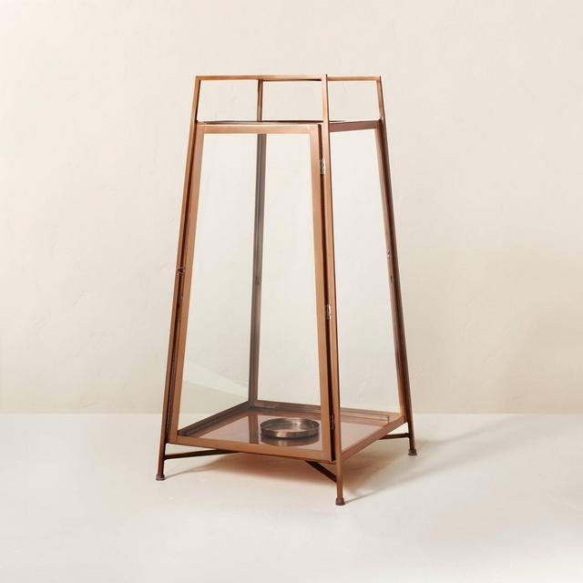 Large Raised Metal & Glass Pillar Candle Lantern Copper - Hearth & Hand™ with Magnolia