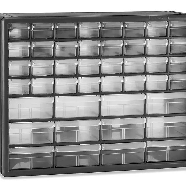Plastic Parts Cabinet - 44 Drawer, 20 x 7 x 16", Black