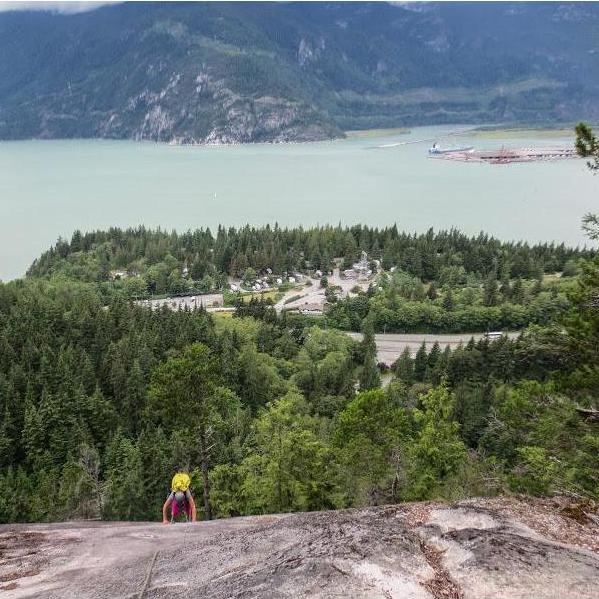 Marcy topping out a climb by Shannon Falls in Squamish