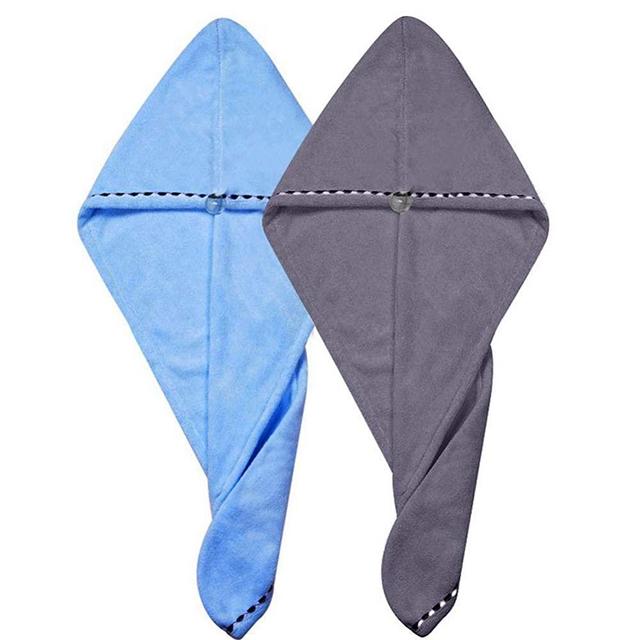 Hair Towel Wrap Turban Microfiber Hair Drying Towels, 2 Pack Super Absorbent Magic Hair Dry Hat Cap Twist Head Towel with Button for Women Girls Long & Curly Hair by Duomishu