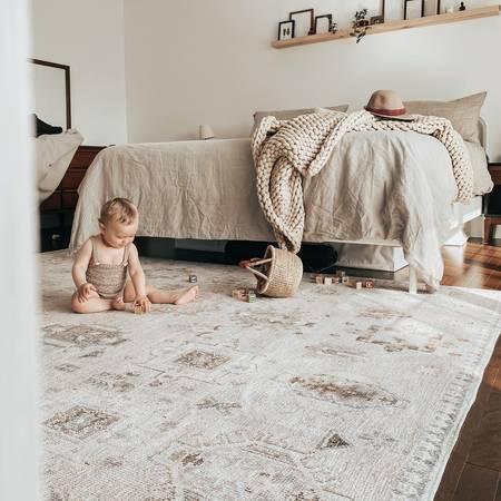 Beige Brenda Hazy Heraldry Washable Area Rug