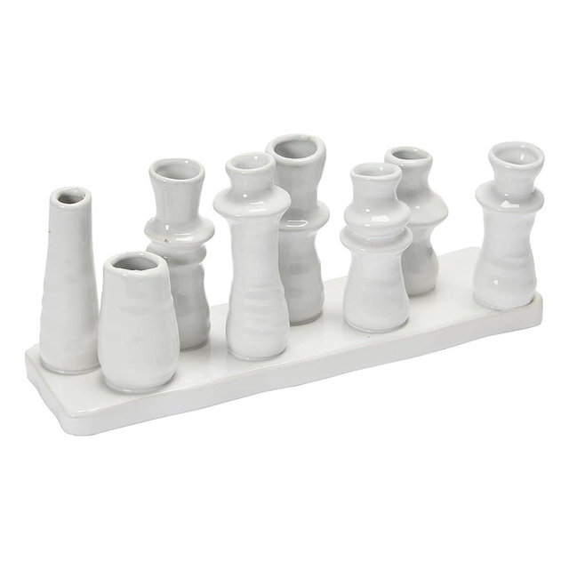 Bloomingville Stoneware Multi 8 Sections Vase, 11" L x 3" W x 5" H, White