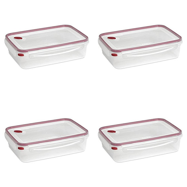 Sterilite 03426604 Ultra-Seal 16 Cup Food Storage Container, See-Through Lid & Base with Rocket Red Accents, 4-Pack