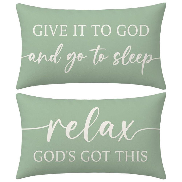 HERHOME Farmhouse Sage Green Pillow Covers 12x20 Inch Set of 2 – Christian Lumbar Decorative Throw Pillowcase – Give It to God and Go to Sleep/Relax God’s Got This – Faith Decor for Home