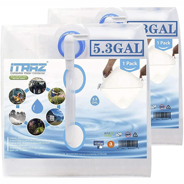 ITRAZ Collapsible Water Container Water Storage Carrier Jug BPA-Free with Spigot, Portable Water Canteen for Camping RV Outdoors and Emergency