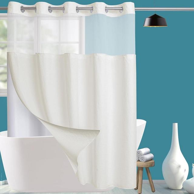 Conbo Mio Waffle Weave Hotel Style Shower Curtain with Snap in Liner for Bathroom Waterproof Machine Washable Shower Curtain (Waffle-Beige,71"(W) x 74"(H))