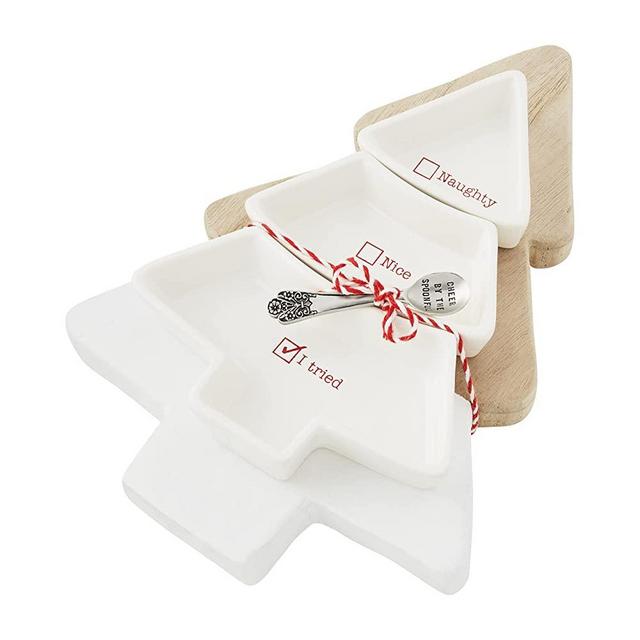 Mud Pie Circa Christmas Tree Serving Board and Spoon Set, 12" x 8.5"