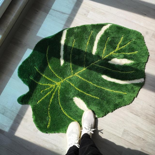 Monstera Leaf Rug, Fluffy Monstera Rug, Tufted Monstera Rug, Bedroom Rug Bath Rug Housewarming Gift Washable Rug Home Decor Green Plant Rug