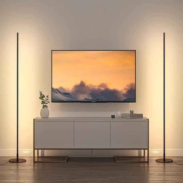 DEWENWILS 57.5" Minimalist LED Corner Floor Lamp, Set of 2 Modern Dimmable Mood Lighting, Standing Tall Floor Lamp for Living Room, Bedroom, Office, 3000K Warm White Light