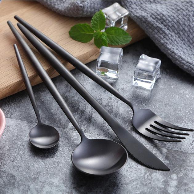 Lina Matte Black Flatware, 4-16 piece sets