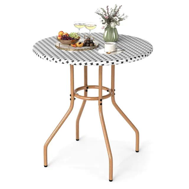 Costway 27.5" Round Patio Table with Hand-Woven PE Rattan Tabletop and Metal Frame