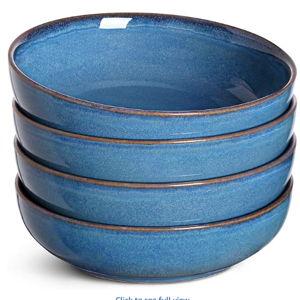 LE TAUCI Pasta Bowls 45 Ounce, Ceramic Salad Bowl, Large Serving Bowl Set - Set of 4, Ceylon Blue