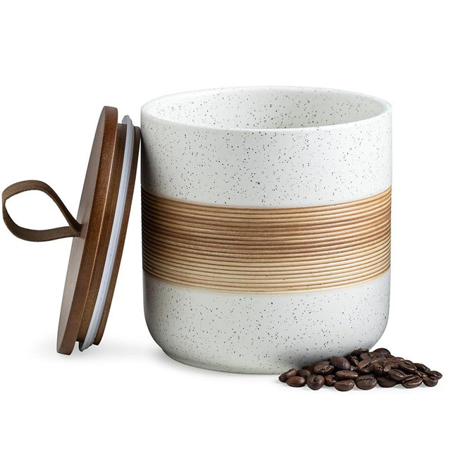 Miamolo Spice Jars with Lid, Coffee Container Kitchen Food Storage Jars for Spice Sugar Tea Bag, Stackable Decorative Jars for Countertop, White & 37oz
