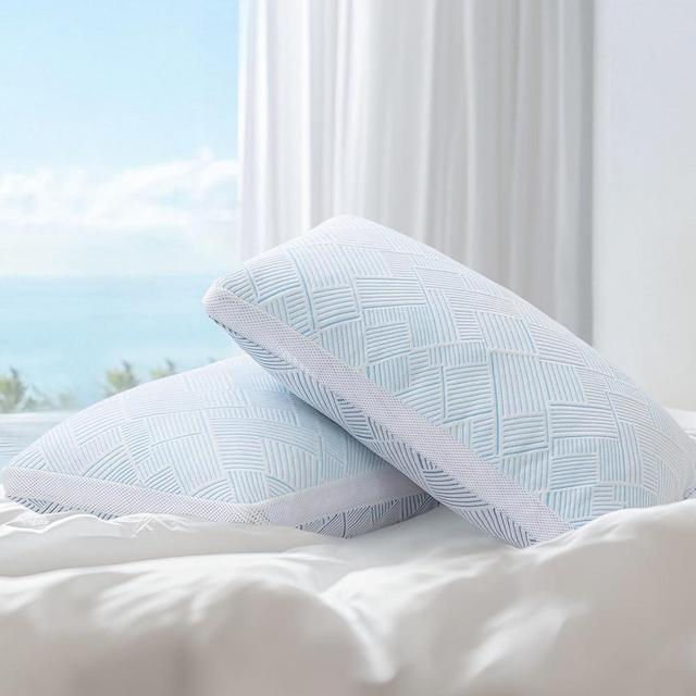 Shredded Memory Foam Cooling Soft Bamboo Viscose Pillows Queen Size Set of 2, Adjustable Hypoallergenic Hotel Quality Bed Pillows for Side, Stomach or Back Sleeper, Oeko-TEX Certified