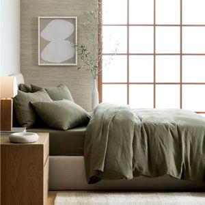 European Linen Duvet Cover in Dusty Olive - Queen