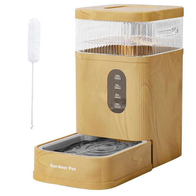 Gardner Pet Automatic Dog Water Dispenser Gravity Waterer with Stainless Steel Bowl Water Dispenser 8.5L Large Capacity Water Feeder with Filters for Dogs Cats Pets, BPA-Free Noise-Free (Brown, 8.5L)