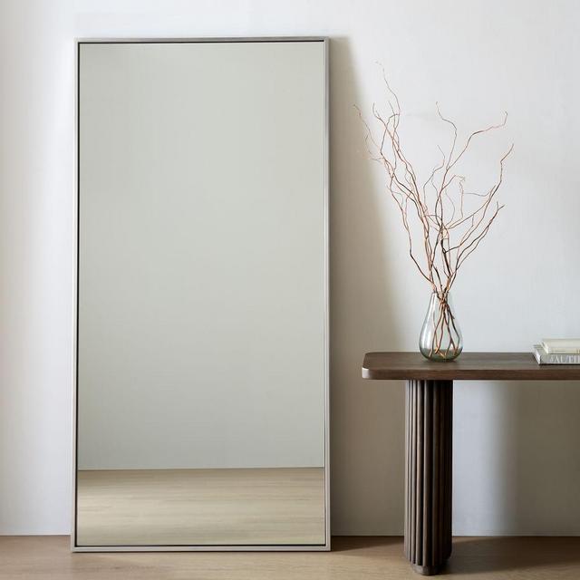 Metal Framed Oversized Floor Mirror, Brushed Nickel
