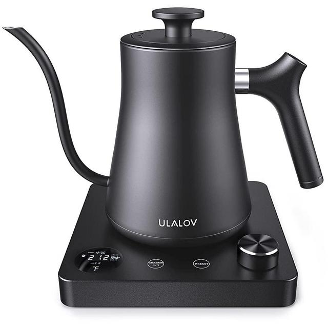 Ulalov Gooseneck Electric Kettle 1.0L with Temperature Control,Ultra Fast Boiling Hot Water Kettle for Pour-Over Coffee/Tea,100% Stainless Steel, 5 Variable Presets, 12H Keep Warm,Leak-Proof, 1200W