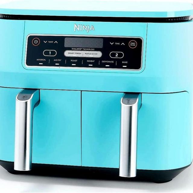 Ninja DZ201 Foodi 6-in-1 2-Basket Air Fryer with DualZone Technology, 8-Quart Capacity -Turquoise-(Renewed)