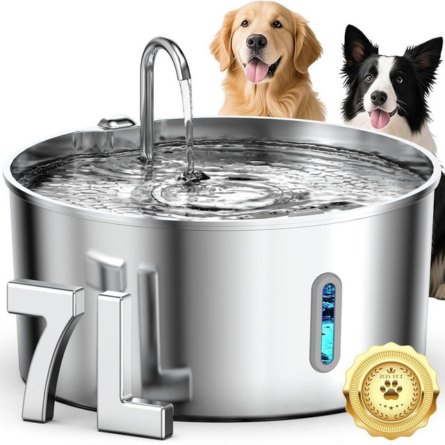 Vekonn Dog Water Fountain for Large Dogs, 7L/236oz Stainless Steel Dog Fountain Water Bowl, Automatic Dog Water Bowl Dispenser