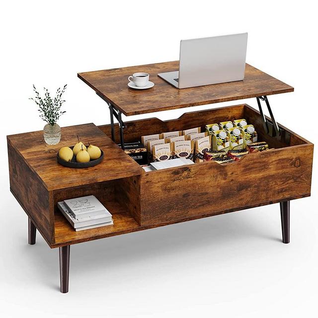 Lift Top Coffee Table, Low Coffee Table with Hidden Compartment and Storage Shelf, Rising Tabletop Tea Table Wood Coffee Tables for Living Room