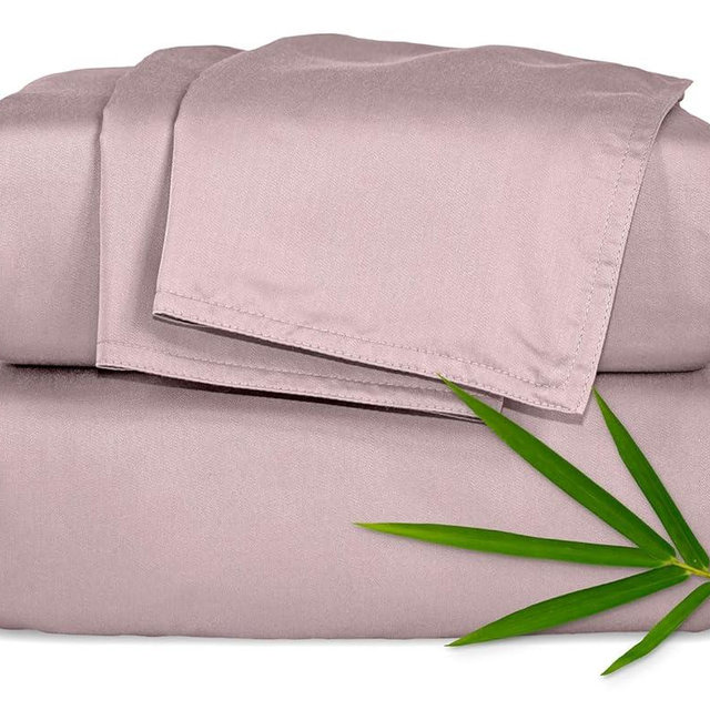 Queen Sheets by Pure Bamboo, Genuine 100% Organic Viscose Derived from Bamboo Bed Sheet Set, Luxuriously Soft & Cooling, Double Stitching, Lifetime Quality Promise (Queen, Dusty Pink)
