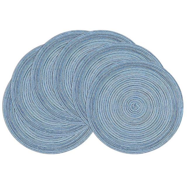 SHACOS Round Braided Placemats Set of 6 Circle Place Mats Kitchen Table Mats for Dining Table Wedding Party (Blue Gray, 6)