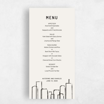Ivory, White Wedding Menu - Chicago Skyline
