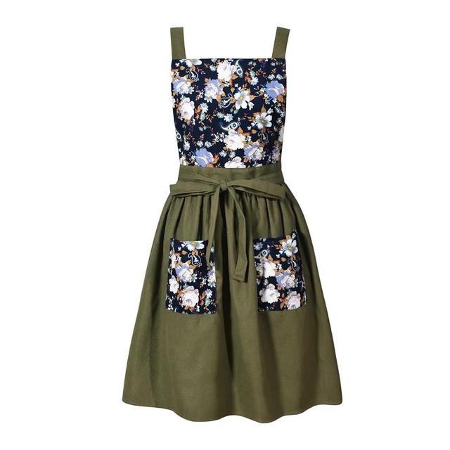 Pinknoke Vintage Pinafore Apron Dress for Women with Pockets Cute Floral Chef Aprons for Kitchen Cooking Baking Gardening