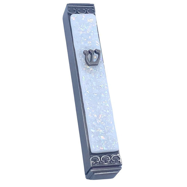 Sparkling Art Glass Mezuzah - Easy Mount Indoor or Outdoor - Weatherproof Metal Case - Gift Box and Non-Kosher Scroll Included - Hand Made in USA - Guaranteed for Life! (Sparkling White)