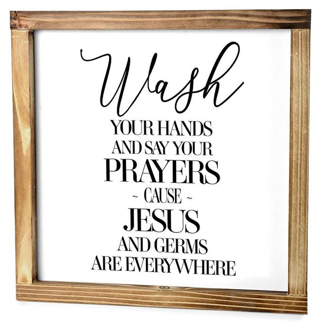 Wash Your Hands And Say Your Prayers Sign - Funny Modern Farmhouse Decor Sign, Cute Guest Bathroom Decor Wall Art, Rustic Home Decor, Restroom Sign For Bathroom Wall With Funny Quotes 12x12 Inch