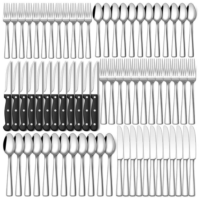 Stapava 72-Piece Silverware Set with Steak Knives, Food-Grade Stainless Steel Flatware Set for 12 Mirror Polished Cutlery Utensil Sets Include Forks Spoons and Knives Set Dishwasher Safe