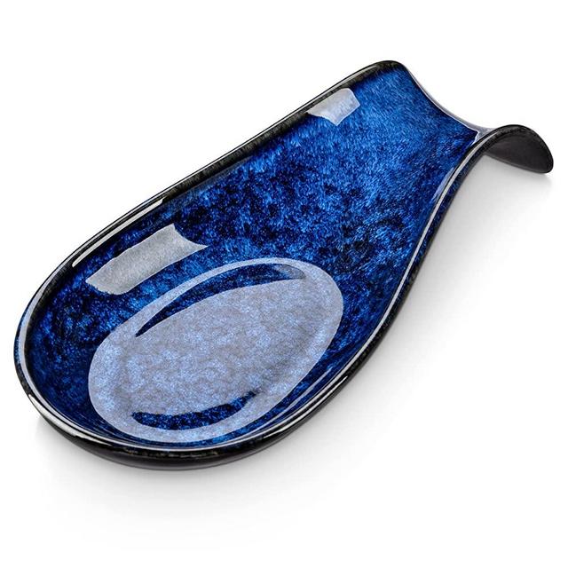 Spoon Rest for Stove Top, Spoon Holder Stoneware Utensil Rest 9 Inch Spatula Holder, LOVECASA Cooking Spoon Holder for Kitchen Counter, Blue Spoon Rests